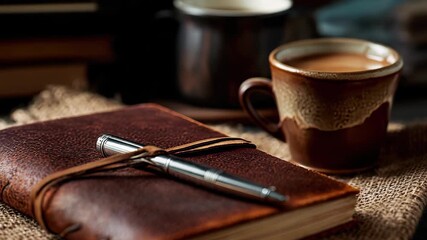 Capture inspiration with a vintage leather journal and pen, perfect for creative thinkers and writers., 4K - Powered by Adobe