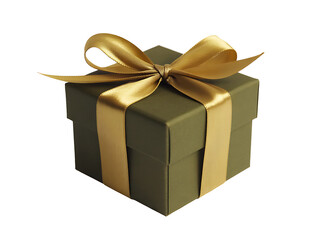 Elegant Olive Green Gift Box Wrapped with Luxurious Gold Satin Ribbon