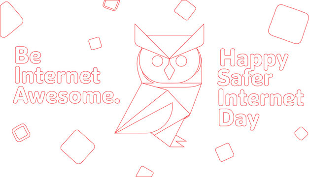 Happy Safer Internet Day Illustration Featuring Origami Owl and Internet Safety Message on White Background