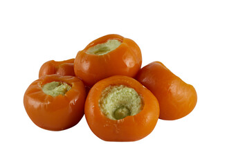 Stuffed persimmons for dessert cut out isolated transparent background