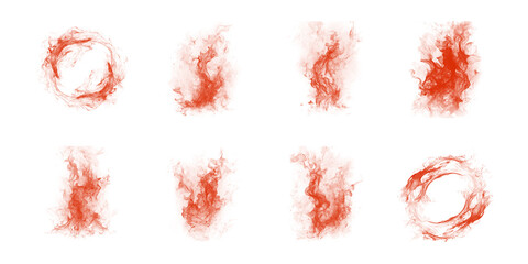Collection of red fiery flames elements isolated on transparent background