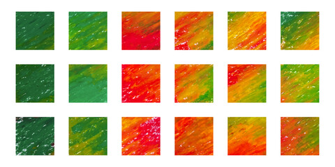 美しい赤と緑のクリスマスカラーの絵の具で描かれたテクスチャ素材　コラージュ、背景用のベクターイラストセット