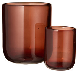 Pair of amber glass candle jars cut out isolated transparent background