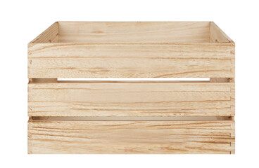 Empty square wooden crate cut out isolated transparent background