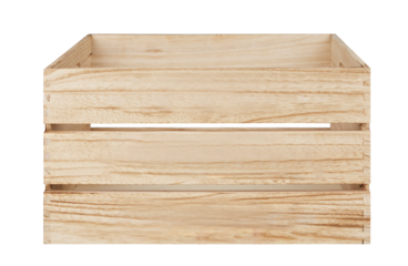 Empty square wooden crate cut out isolated transparent background