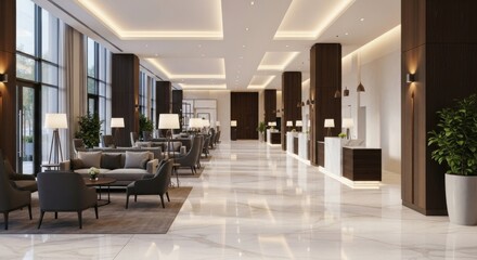 Modern Hotel Lobby Spacious Bright Elegant Comfortable Lounge Area