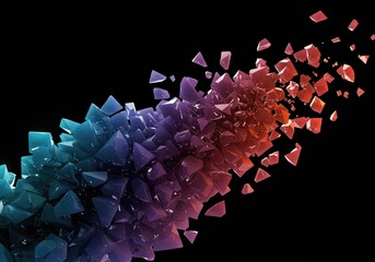Visual representation of chaotic geometric pieces disconnected in space, forming a dynamic, shattered background design, geometric, design, future