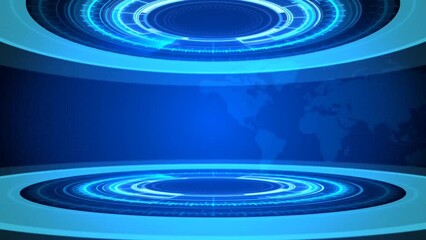 gh-Tech Blue Circular Stage with Glowing HUD Rings, Futuristic Presentation Background 
