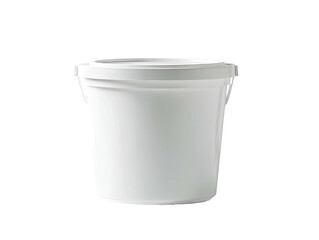 Plain white bucket with tight-fitting lid, isolated on a black backdrop