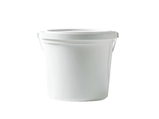 Plain white bucket with tight-fitting lid, isolated on a black backdrop