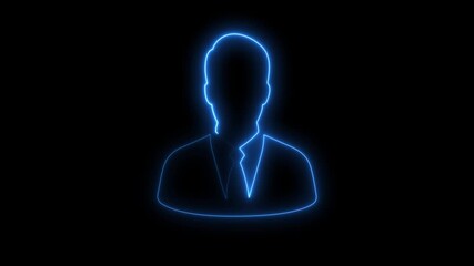 neon man icon animated on a black background in blue color. glowing neon Business man avatar profile. Glowing neon person or people sign animation. man symbol icon.4k video - Powered by Adobe