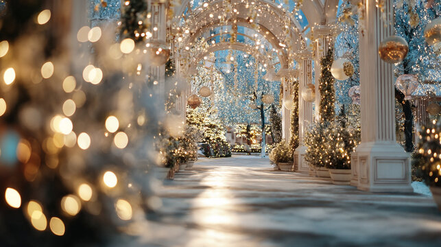 Magical Christmas Archway Illuminated with Twinkling Lights and Ornaments
