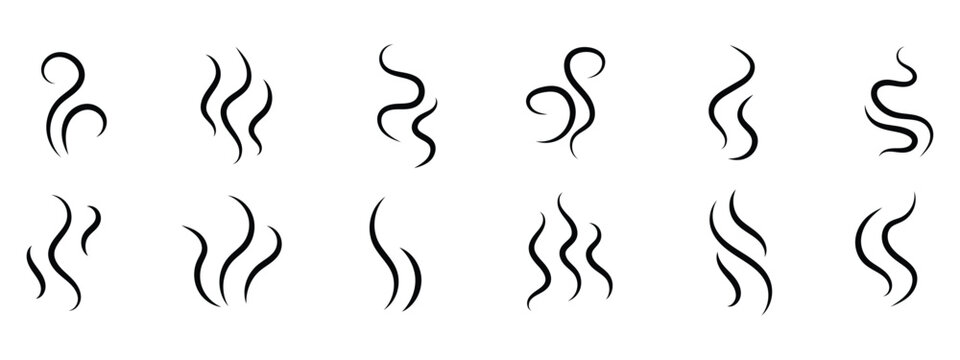 Smoke steam icon set vector. Hit stink, coffee, fragrance flame elements. Smoke smell, steam aroma heat symbol. vector illustration.