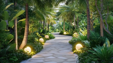 Tropical resort pathway with luxury stone paving