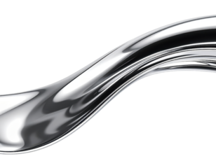 A ribbon-like liquid chrome abstract swoosh with smooth curvature, isolated on transparent background, PNG