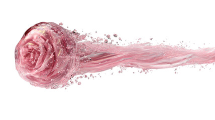 Pink rose exploding with water against black