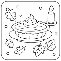 Thanksgiving pumpkin pie and candle coloring page