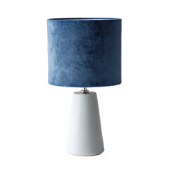Lamp White, conical base with blue velvet shade, on black