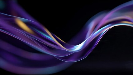 Abstract purple and gold flowing ribbons on a black background, a dynamic and elegant design for digital artwork and visual themes