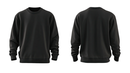 Black sweatshirt, front & back view. On a black background