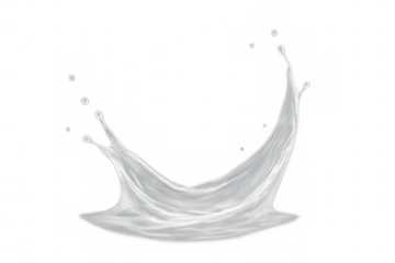 Milk splash creating a crown shape with droplets, white liquid splashing, dairy product movement with transparent background