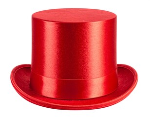 A vibrant, glossy, red top hat on a pristine white background