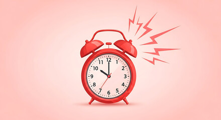 Red alarm clock ringing at ten oclock on pink background time