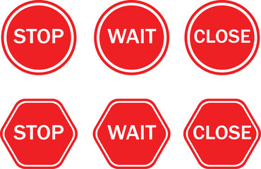  Open, Go, Now signset red octagon and circle shapes vector design illustration