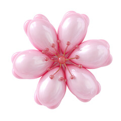Shiny, light pink, five-petal flower with reddish-pink center, isolated