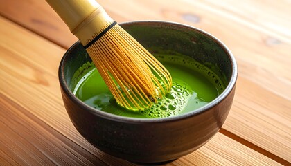 Whisking traditional Japanese matcha tea