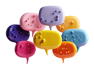 Colorful speech bubbles with small spheres on a black background