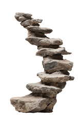 Stacked, grey rough rocks forming a curving, rustic outdoor stairway