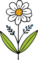 Hand Drawn Daisy Wild Flower Vector Illustration Minimal Botanical Design