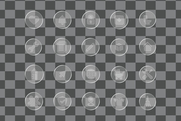 Transparent glass business and ecommerce icons collection.