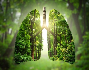 An illustration combines natural scenery, using the shape of the lungs to represent a forest of trees and their greenery
