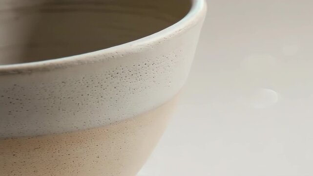 Close-up of a two-toned ceramic vessel with speckled texture and a light gradient