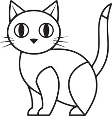 Simple standing cat outline vector illustration isolated for mascot or coloring book design