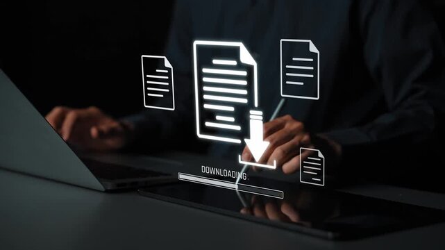 Visual representation of digital document downloading, showing file transfer, data access, and progress status for secure and efficient information retrieval Marrow