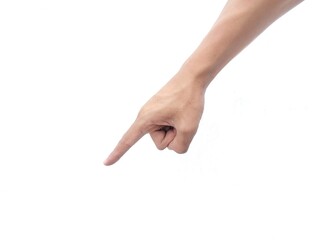 gesture of finger pointing forward isolated on white background