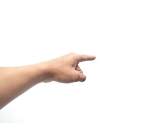 gesture of finger pointing forward isolated on white background
