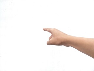 gesture of finger pointing forward isolated on white background