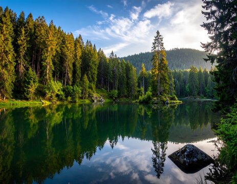 reflection of trees in lake
