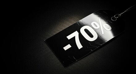 Seventy Percent Discount Tag On Black Fabric