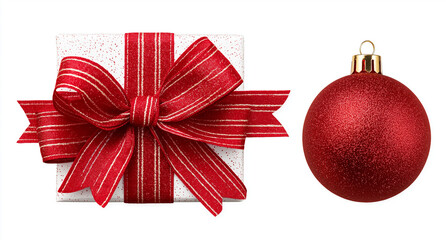 christmas red ribbon with bow and christmas ball style 