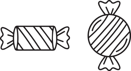 Simple wrapped candy icons vector line art isolated on white background for food design