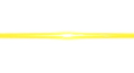 A bright yellow light streak with a lens flare effect on a white background