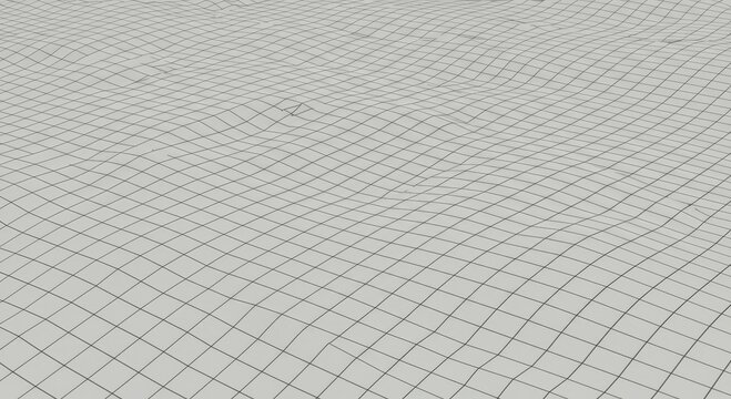 Abstract grid pattern with undulating surface. Geometric texture with subtle wave patterns in a neutral, grayscale color scheme.