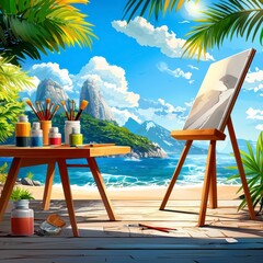 Tropical Beach Painting Scene.