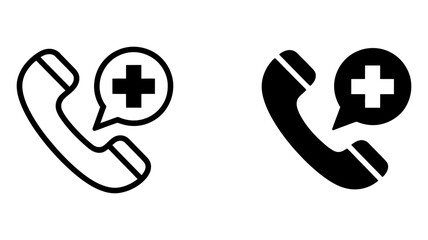 Emergency call service icon, medical assistance hotline symbol, health support contact, urgent healthcare communication and phone support for help