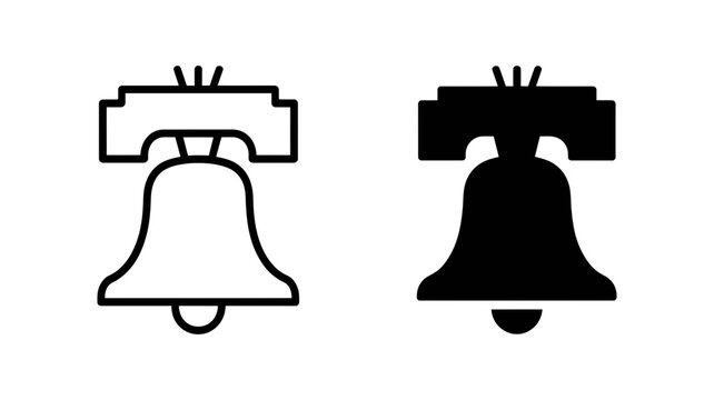 Liberty bell outline and solid icon set vector graphic, a powerful symbol of freedom, independence, and american history for diverse design needs